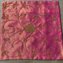 "Pillow Cover Silk Floral Beaded Set Of 2 Copper 16""x 16" - thumbnail 4