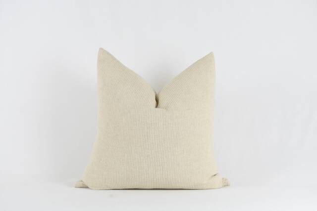 Woven Cotton Pillow Cover Ivory Beige, Brass Zipper, Handmade in Usa - image 1