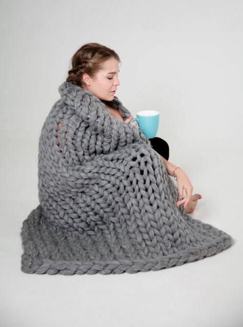 Chunky Knitted Blanket Throw, Giant Afghan Blanket, Wool Blanket, Bulky Knit, Knitting, Lap Blanket. Gift, Mild Grey Melange - image 1