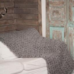 Chunky Knitted Blanket Throw, Giant Afghan Blanket, Wool Blanket, Bulky Knit, Knitting, Lap Blanket. Gift, Mild Grey Melange - thumbnail 4