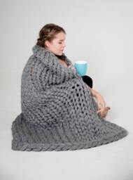 Chunky Knitted Blanket Throw, Giant Afghan Blanket, Wool Blanket, Bulky Knit, Knitting, Lap Blanket. Gift, Mild Grey Melange - thumbnail 1