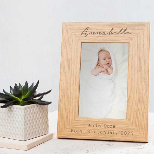 Personalised Engraved Newborn Baby Photo Frame - Welcome To The World Gift For Girl New Mum & Dad Cursive Font - image 1