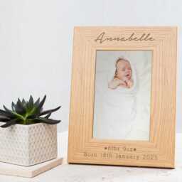 Personalised Engraved Newborn Baby Photo Frame - Welcome To The World Gift For Girl New Mum & Dad Cursive Font - thumbnail 1