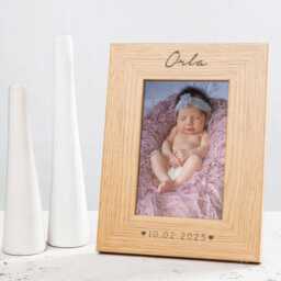 Personalised Engraved Newborn Baby Photo Frame - Welcome To The World Gift For Girl New Mum & Dad Cursive Font - thumbnail 3