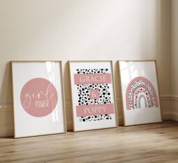 Rainbow Prints, Dalmatian Print Nursery Dusty Pink, Girls Wall Decor, Art, Set Of 3 Prints, Kids Prints - thumbnail 1