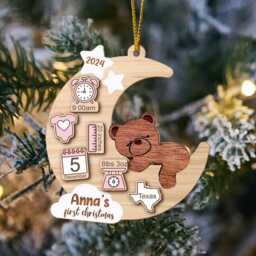 Personalized Baby's First Christmas Ornament 2024, Baby Girl Ornament, New Baby Gift, Xmas Holiday, 2-Layered Wooden