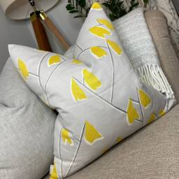 Retro Leaf Pillow Cover - John Lewis Lotta Fabric, Ochre Grey, Handmade in Uk, Sofa Bed Cushion - thumbnail 1