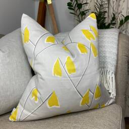 Retro Leaf Pillow Cover - John Lewis Lotta Fabric, Ochre Grey, Handmade in Uk, Sofa Bed Cushion - thumbnail 3