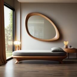 Asymmetrical Wooden Wall Mirror With Organic Frame, Handmade For Living Room Decoration - thumbnail 2