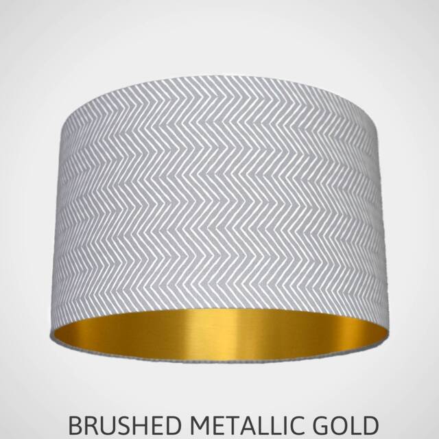 Grey Geometric Lampshade With Gold Lining in Funky Zig Zag Chevron Pattern, Standard Or Ceiling Drum Light Shade Handmade By Vivid Shades - image 1