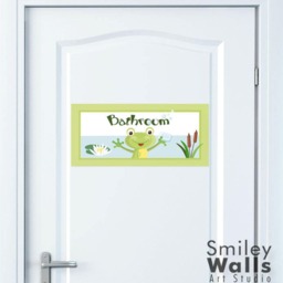 Kids Bathroom Wall Art, Prints Stickers, Frogs Decal For Decor, Door Sign Art - thumbnail 2