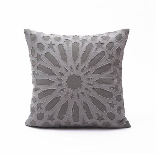 "Grey Arabesque Applique' Pillow Cover With Geometrical Pattern in Cotton Size 16""x16" - image 1