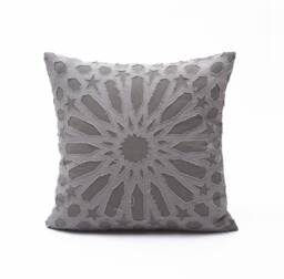 "Grey Arabesque Applique' Pillow Cover With Geometrical Pattern in Cotton Size 16""x16" - thumbnail 1