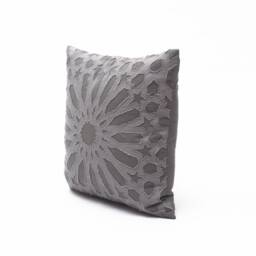"Grey Arabesque Applique' Pillow Cover With Geometrical Pattern in Cotton Size 16""x16" - thumbnail 2