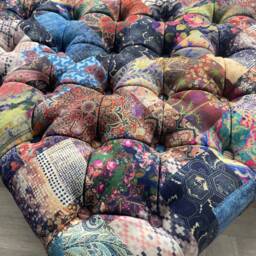 Handmade Patchwork Fabric Ottoman - Square Chesterfield Footstool - thumbnail 2