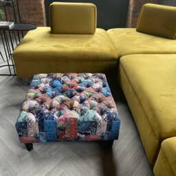 Handmade Patchwork Fabric Ottoman - Square Chesterfield Footstool - thumbnail 3