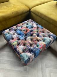 Handmade Patchwork Fabric Ottoman - Square Chesterfield Footstool