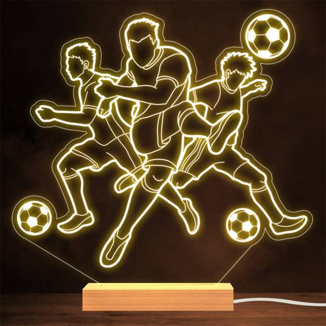 Three Footballers Line Art Sports Fan Personalised Gift Night Light - image 1
