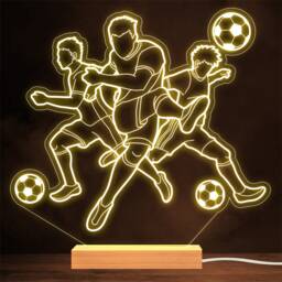 Three Footballers Line Art Sports Fan Personalised Gift Night Light - thumbnail 1