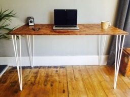 Osb Industrial Desk With White Steel Hairpin Legs