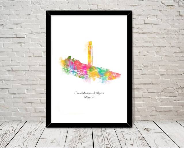 Algeria Art Great Mosque Of Algiers Islamic Watercolour Illustration Prints Islamic Wall Gift Muslim Gifts Islam