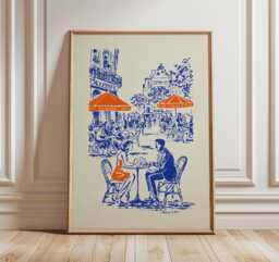 Paris Street Caf?? Poster, French Wall Art For Living Room Or Kitchen Decor - thumbnail 1
