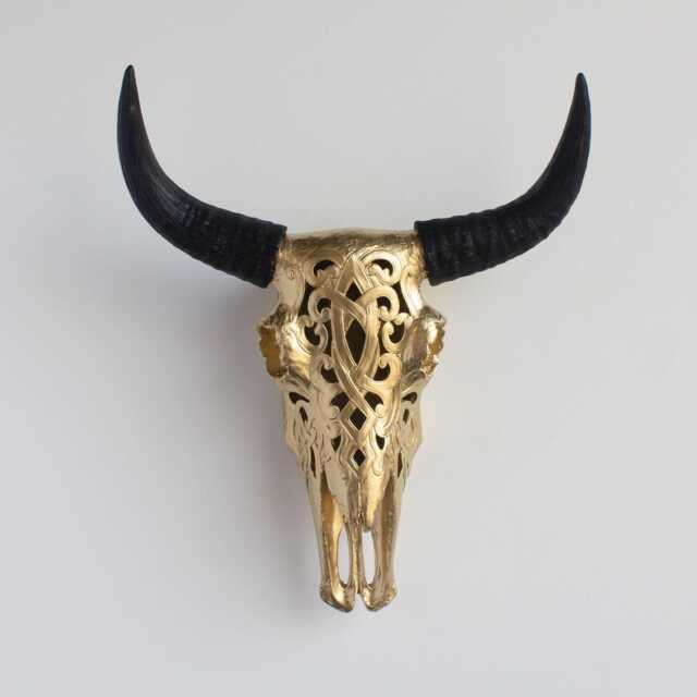 Faux Taxidermy Decorative Carved Bison Skull - Wall Decor Gold & Black Cbi0817 - image 1