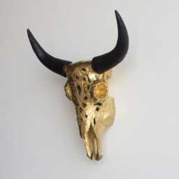 Faux Taxidermy Decorative Carved Bison Skull - Wall Decor Gold & Black Cbi0817 - thumbnail 2