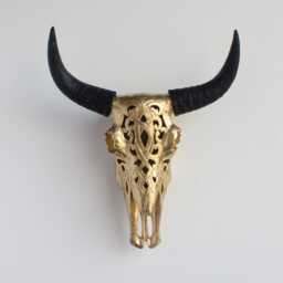 Faux Taxidermy Decorative Carved Bison Skull - Wall Decor Gold & Black Cbi0817