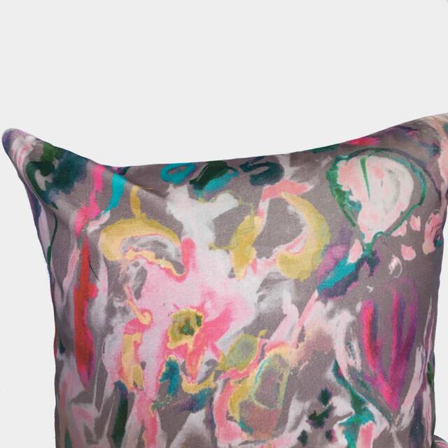 Abstract Watercolour Floral Velvet Cushion - Grey - image 1