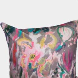 Abstract Watercolour Floral Velvet Cushion - Grey - thumbnail 1