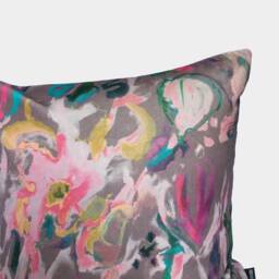 Abstract Watercolour Floral Velvet Cushion - Grey - thumbnail 3