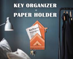 Wooden Key Organizer - Mail & Holder Newspaper Organiser Indian Handmade Art Deco Best Gift For House Office Inauguration - thumbnail 1