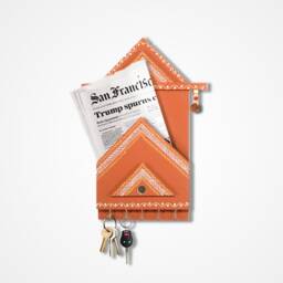 Wooden Key Organizer - Mail & Holder Newspaper Organiser Indian Handmade Art Deco Best Gift For House Office Inauguration - thumbnail 3