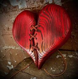 Handmade Wood Heart Leather Stitched Wall Decor Rustic Art