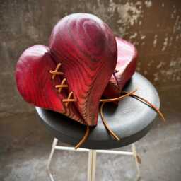Handmade Wood Heart Leather Stitched Wall Decor Rustic Art - thumbnail 4