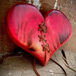 Handmade Wood Heart Leather Stitched Wall Decor Rustic Art - thumbnail 3