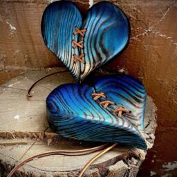Handmade Wood Heart Leather Stitched Wall Decor Rustic Art - thumbnail 2