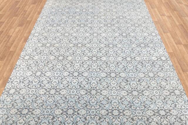 9x12 Rug Silver Grey Modern Floral Pattern Design Handmade #7610 - 275x365 cms. Free Shipping - image 1