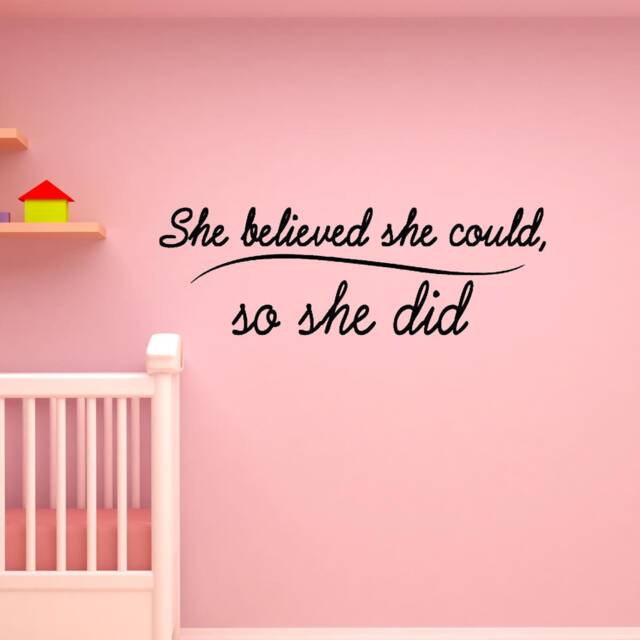 "Vwaq She Believed Could, So Did Wall Decal Art Inspirational Nursery Girls Room Matte Black Vinyl Quote - 7""H X 22" - image 1