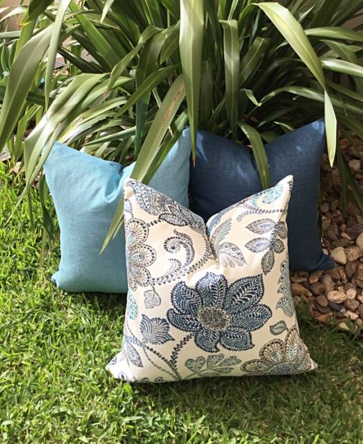 Floral Outdoor Cushion Cover Blue Hampton's Style Pillow - image 1