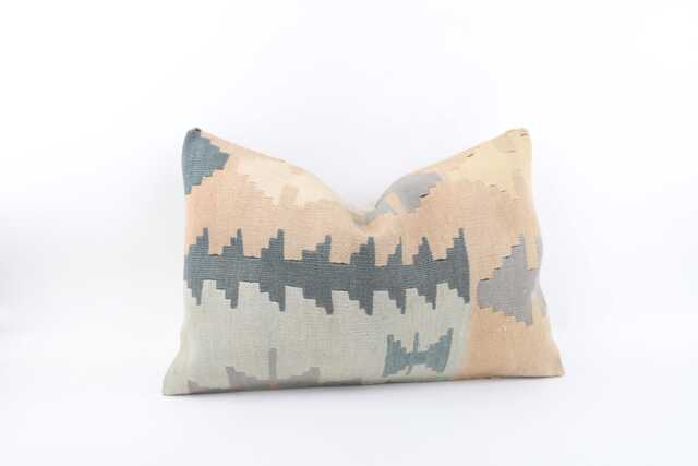 Handwoven Beige Kilim Pillow Cover Vintage Turkish Wool - 16x24 - image 1
