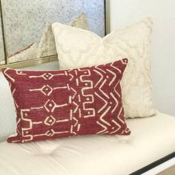 Red Burgundy Chenille Tribal Mud Cloth Geometric Print Decorative Pillow Cover - thumbnail 3