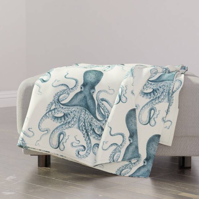 Vintage Nautical Throw Blanket - Steampunk Kraken Beach Sea Life Summer Octopus Oasis in By Willowlanetextiles - image 1