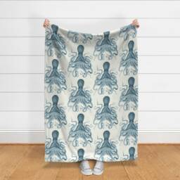 Vintage Nautical Throw Blanket - Steampunk Kraken Beach Sea Life Summer Octopus Oasis in By Willowlanetextiles - thumbnail 3