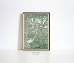 Antique Nature Wall Art, Van Hoytema Two Herons, Forest Illustration, Vintage Monochrome Canvas, Floral Green Fine Pond Birds Poster - thumbnail 1