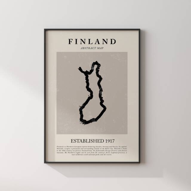 Finland Map Vintage Abstract Wall Art Print Picasso + Matisse Inspired Travel Poster - image 1