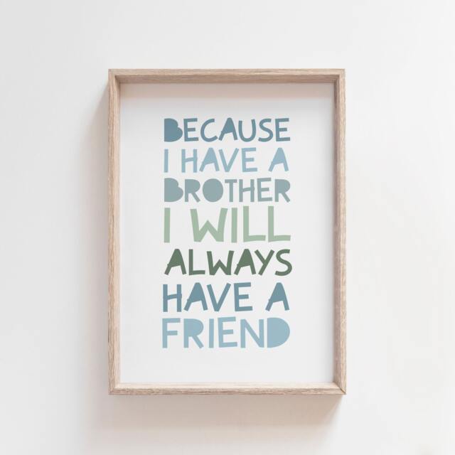 Brothers Print, Boys Blue Nursery Prints, Bedroom Sibling Wall Art, Playroom Decor, Big Bro - image 1