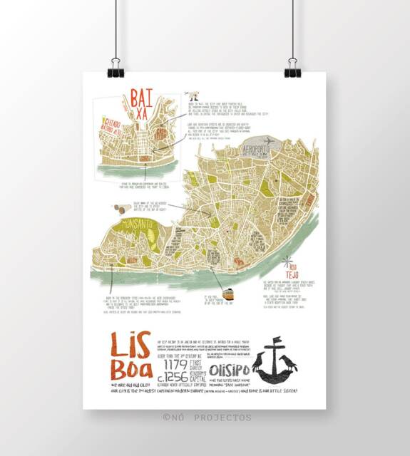 Original Portugal Lisbon Map Wall Art Printing Poster Illustration Print Drawings Graphic Design Work Home Decor - image 1