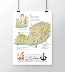 Original Portugal Lisbon Map Wall Art Printing Poster Illustration Print Drawings Graphic Design Work Home Decor - thumbnail 1